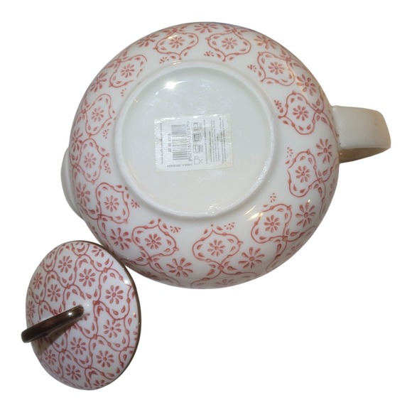 Italian Tea Pot White With Red Floral Pattern - Picture 13 of 16
